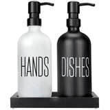 Kitchen Soap Dispenser Set with Silicone Tray, Premium Glass Hand and Dish Soap Dispenser Set for Kitchen Sink, Rustproof Stainless Steel Pump, Modern Kitchen Décor & Versatile Gift for Any Occasion
