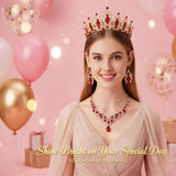 Geurlev Tiaras and Crowns for Women,Tiaras Earrings Necklace, Crystal Bridal Jewelry Set (Gold Red)