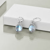 POPLYKE Moonstone Filigree Teardrop Drop Dangle Earrings Sterling Silver Leverback Earrings Moonstone Jewelry Gifts for Women