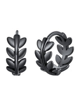 FaithHeart Small Black Leaf Hoop Earrings for Women, Black Stainless Steel Huggie Hoops Earrings Lightweight Hypoallergenic Jewelry for Sensitive Ears