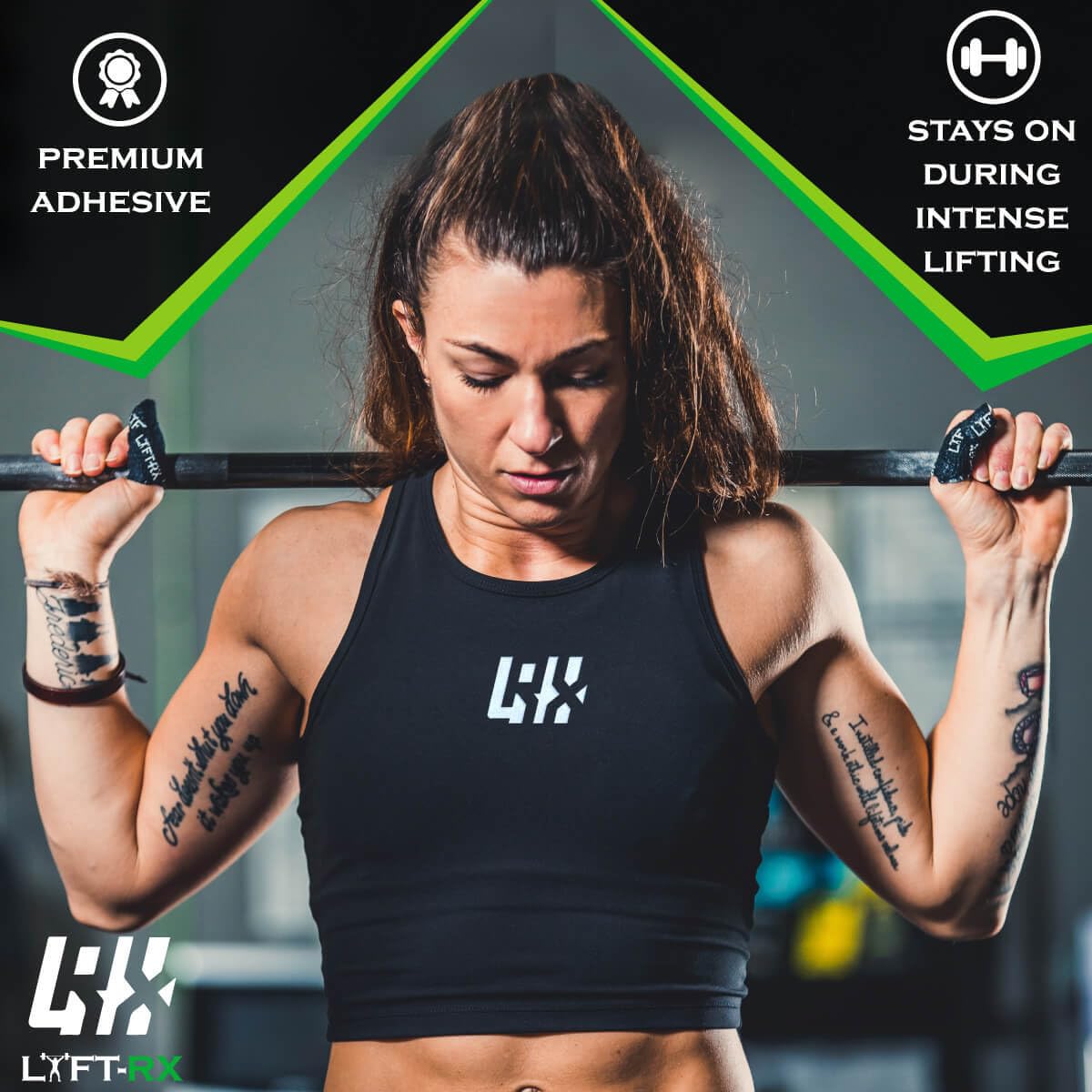 LYFT-RX Weightlifting Hook Grip Tape w/Premium Adhesive for Olympic Weight Lift, Cross Fitness, Lifting, Stretch Fit Athletic Finger Wrap, Protects Thumb Fingers, Size1.5in Black 6-Rolls