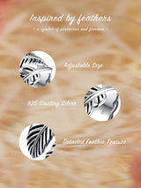 AVECON S925 Sterling Silver Rings, Adjustable Feather Gift for Women & Men
