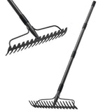 Bow Rake, Detachable Heavy Duty Metal Garden Rake for Loosening Soil, Leveling Lawn, Leaves Cleaning,63 Inch Long Handle Yard Rock Rake for Gardening,17 Prongs Leaf RakeThatch Rake for Lawn