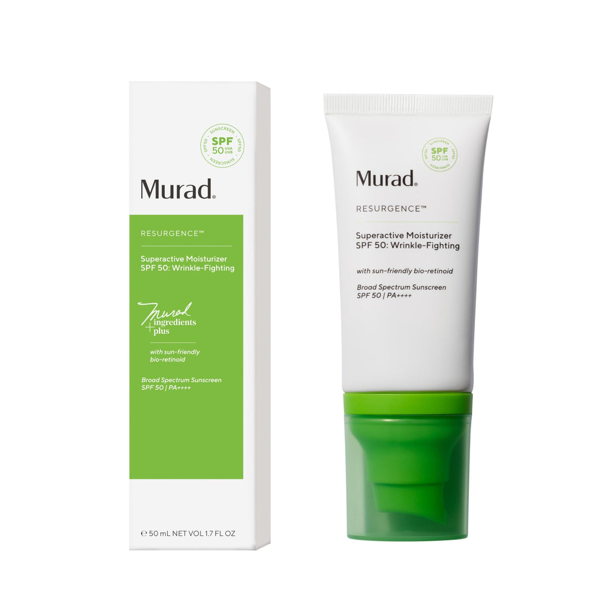 Murad Superactive Wrinkle-Fighting Moisturizer SPF 50 - Bio-Retinoid Ultra Sheer Facial Sunscreen Gently Targets Fine Lines and Wrinkles With Aging Protection From UVB/UVA - 1.7Fl Oz