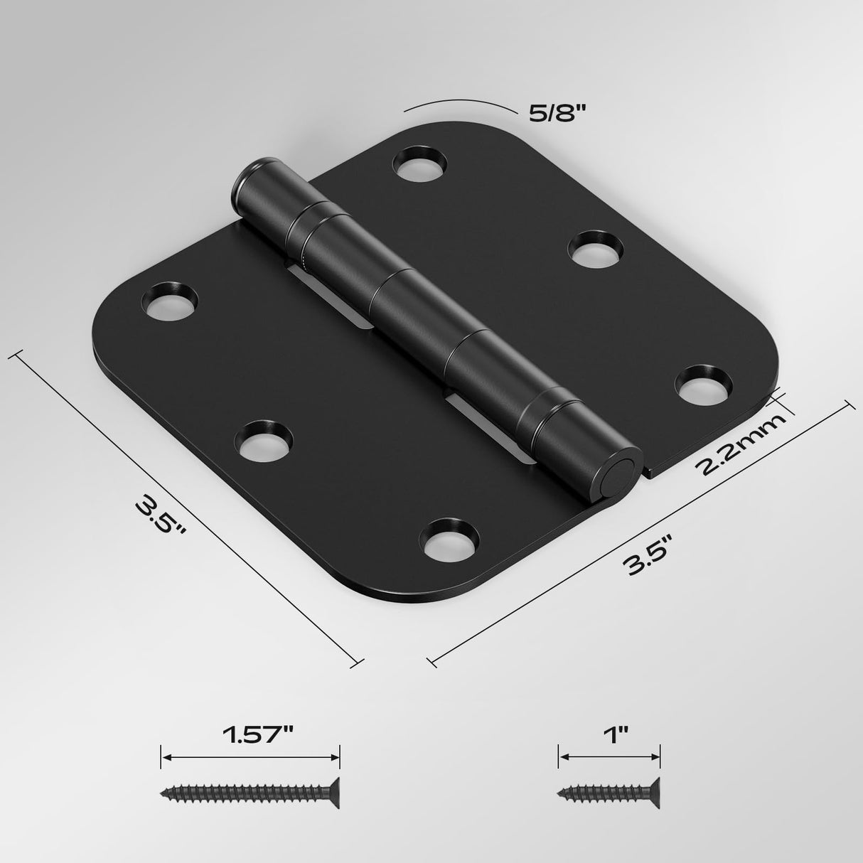 6 Pack Matte Black Door Hinges 3.5 Inch 5/8" Radius Round Ball Bearing Interior Door Hinges for Bedroom and Office No Squeak Flat Iron Hardware for Home Improvement Essentials