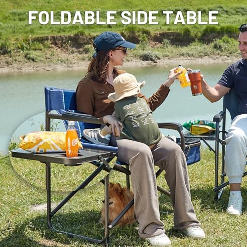 TIMBER RIDGE XXL Oversized Directors Chair 600lbs - Heavy Duty Camping Chair with Cooler Bag & Table, Portable Folding Chair with Wide Seat for Tailgating, Patio, Outdoor - Blue