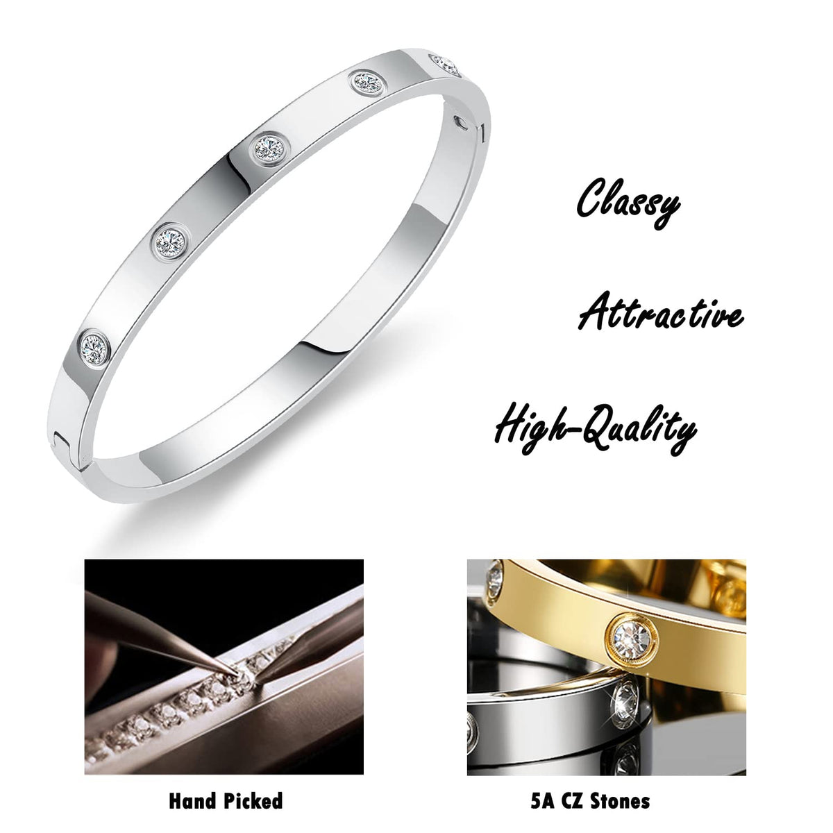 RIMRIVA Silver Bracelets for Women Trendy Love Bangle Friendship