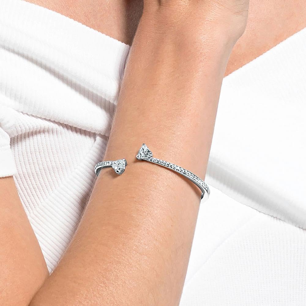 Swarovski Mesmera Bangle Bracelet, Heart-Shaped Clear Crystals on a Rhodium Finish Cuff, Size M, from the Attract Soul Collection