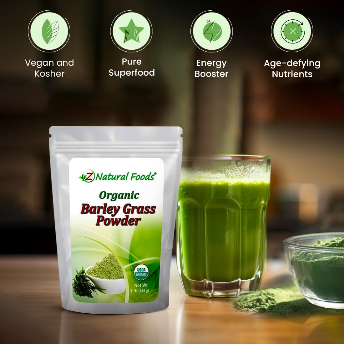 Z Natural Foods Organic Barley Grass Powder - USDA Organic Whole Food Green Blend for Energy Boost, Detox & pH Balance with Amino Acids, Minerals - Antioxidant Mix for Juice, Water, Smoothies, 1 lb