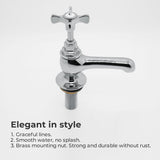 VANCOCO Traditional Chrome Brass Basin Tap Pair 1/2", Victorian Style Hot and Cold Head Cross Lever Bathroom Sink Taps, Polished Chrome Brass Pillar Toilet Sink Wash Faucet Set of 2
