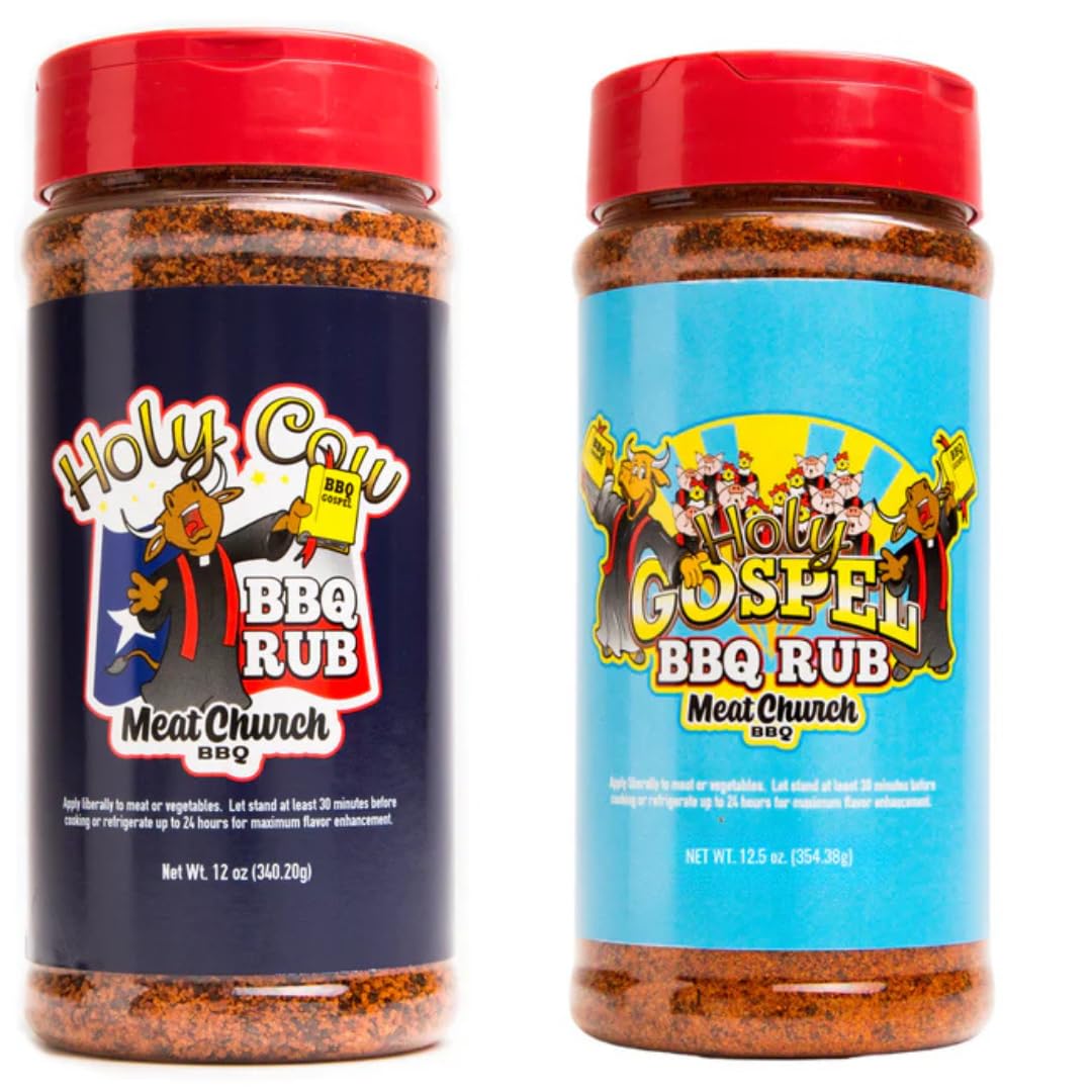 Meat Church BBQ Rub Combo: Holy Cow (12 oz) and Holy Gospel (12.5 oz), One Bottle of Each