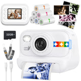 Kids Color Instant Print Camera – Kids Camera with 5 Color Photo Paper, 48MP & 1080P Video, 21 Fun Frames, 32G Card, Christmas/Birthday Gifts for Girls and Boys Ages 3 4 5 6 7 8 9 10 11 12 -White