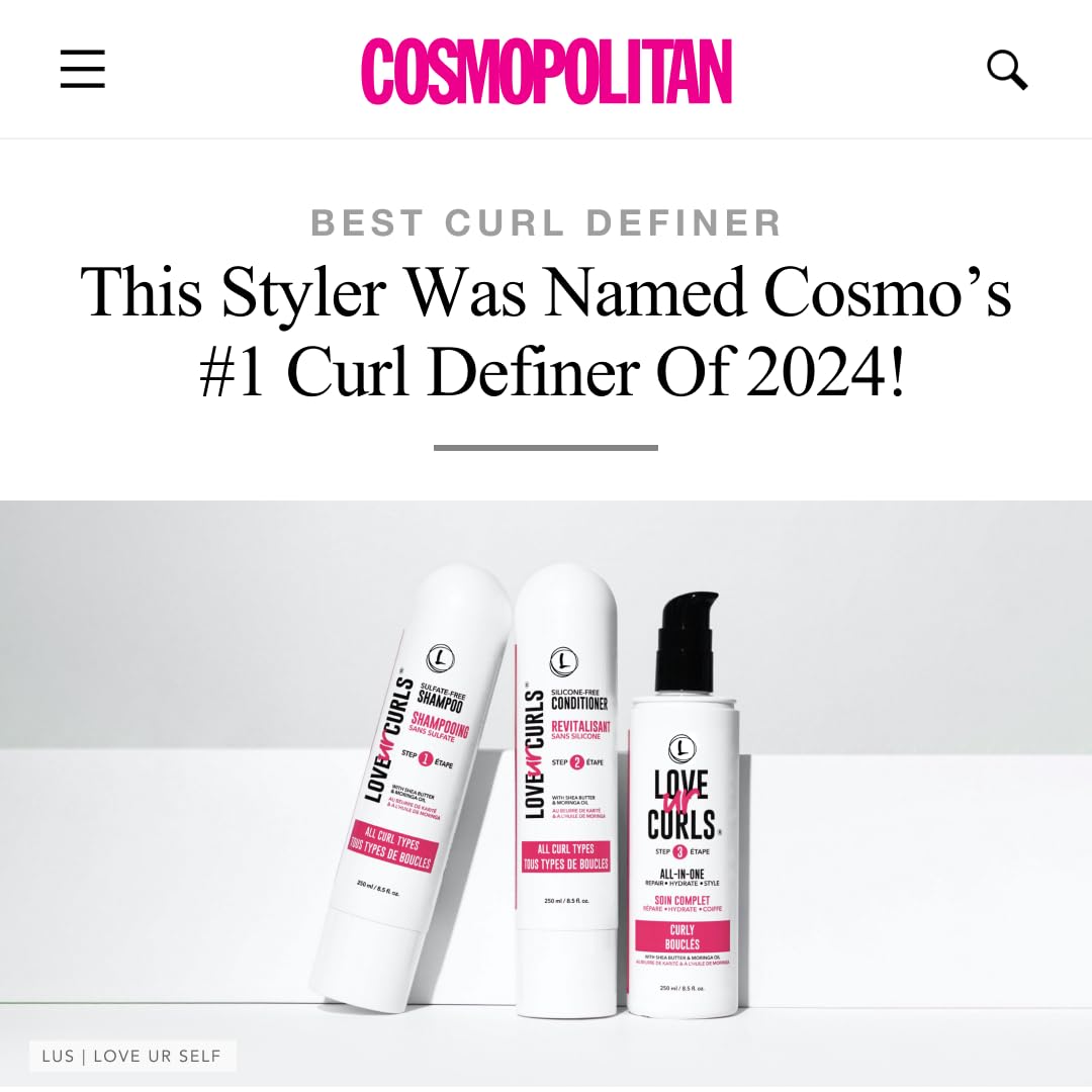 Love Ur Curls - Shampoo & Conditioner Set with All in One Curl Cream Styler for Wavy Hair, 3 Step System for Repair and Moisturizing