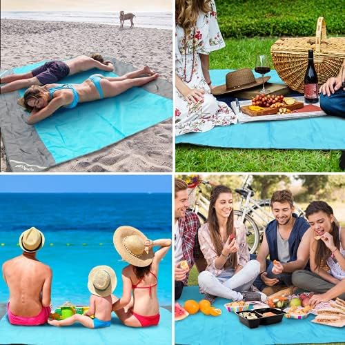 covacure Extra Large Beach Blanket Sandproof Waterproof - 108"x85" for 7-8 Adults, Oversized Portable Beach Mat with Zipper Pockets, Lightweight Durable Outdoor Accessories for Camping, Travel, Hiking