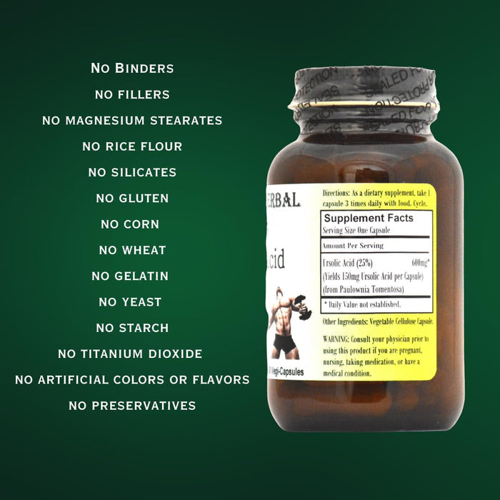 Barlowe's Herbal Elixirs Ursolic Acid Extract | 150mg | 60 Veggie Capsules | Stearate Free | Non-GMO | Glass Bottle | Vegetarian