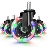 Hivexagon Office Chair Caster with RGB Color Changing Lights Set of 5 Rubber Replacement, Heavy Duty Universal Quiet Rolling Casters Fit Standard Office Chair for Hardwood Floors, Tiles and Carpet