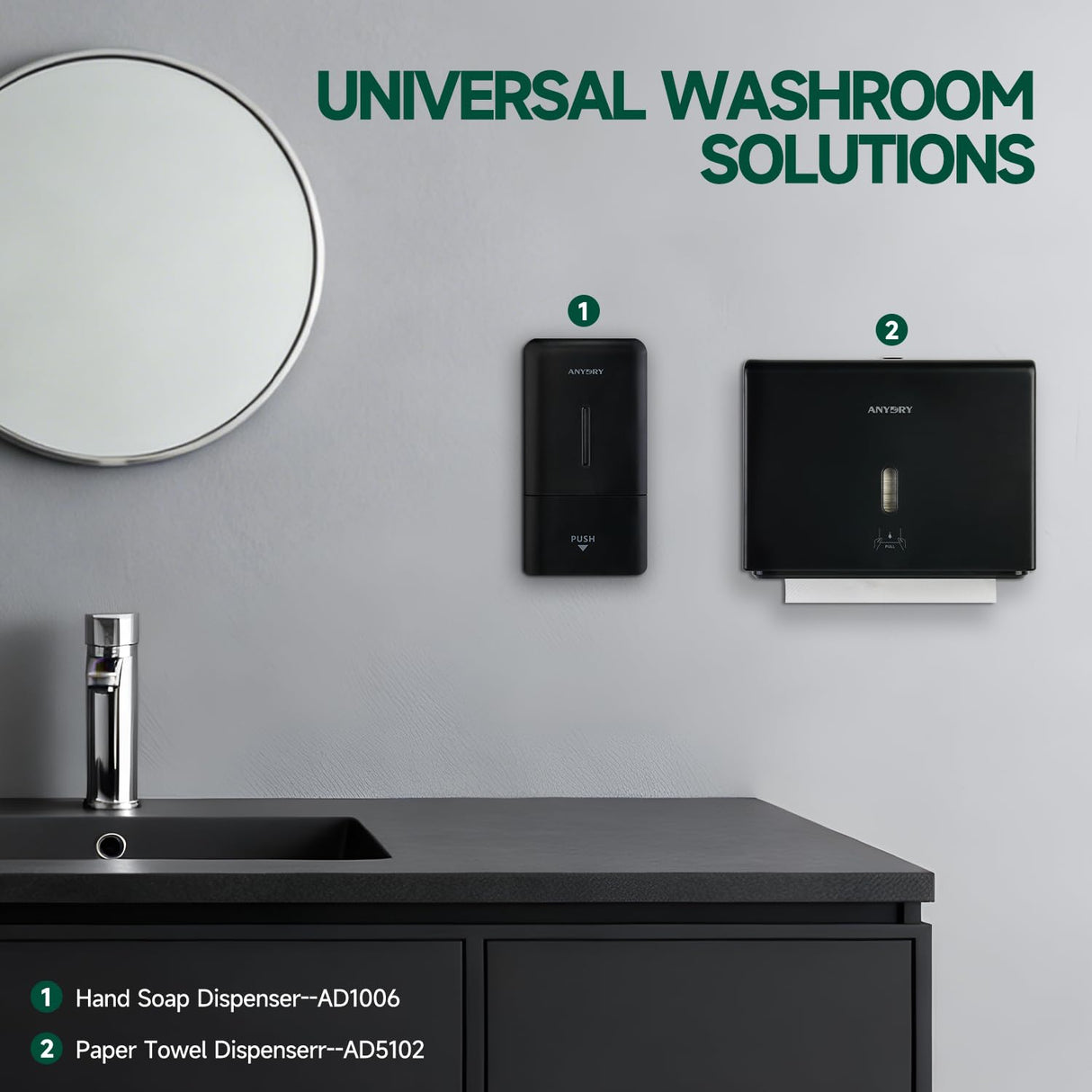 anydry Wall-Mounted Paper Towel Dispenser – Fits Tri-Fold Towels up to 10x3.1 Inches, Holds 200 Sheets, Ideal for Home & Commercial Use (Black)