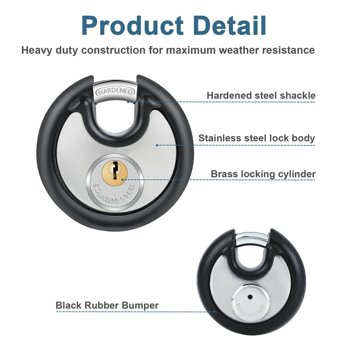 DAYGOS Heavy Duty Padlock with 8 Keys, 70mm Disc Keyed Lock for Storage Shed, Garage, Storage Lockers, Sliding Doors, Tool Box, and Cabinets (4 Pack Keyed-Alike, 3/8-Inch Shackle, Rubber Bumper)