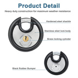 DAYGOS Heavy Duty Padlock with 8 Keys, 70mm Disc Keyed Lock for Storage Shed, Garage, Storage Lockers, Sliding Doors, Tool Box, and Cabinets (4 Pack Keyed-Alike, 3/8-Inch Shackle, Rubber Bumper)
