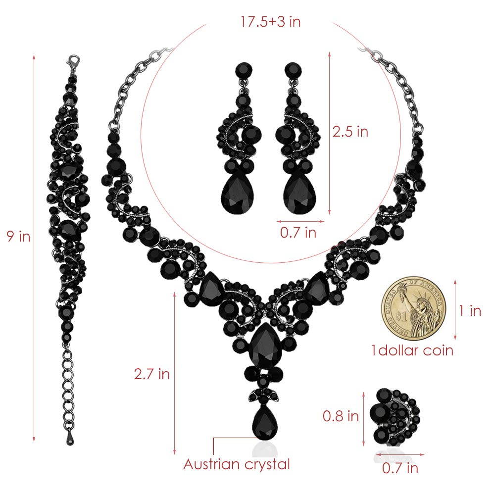 CSY Elegant Costume Jewelry Sets for Wedding Party Prom (Black)