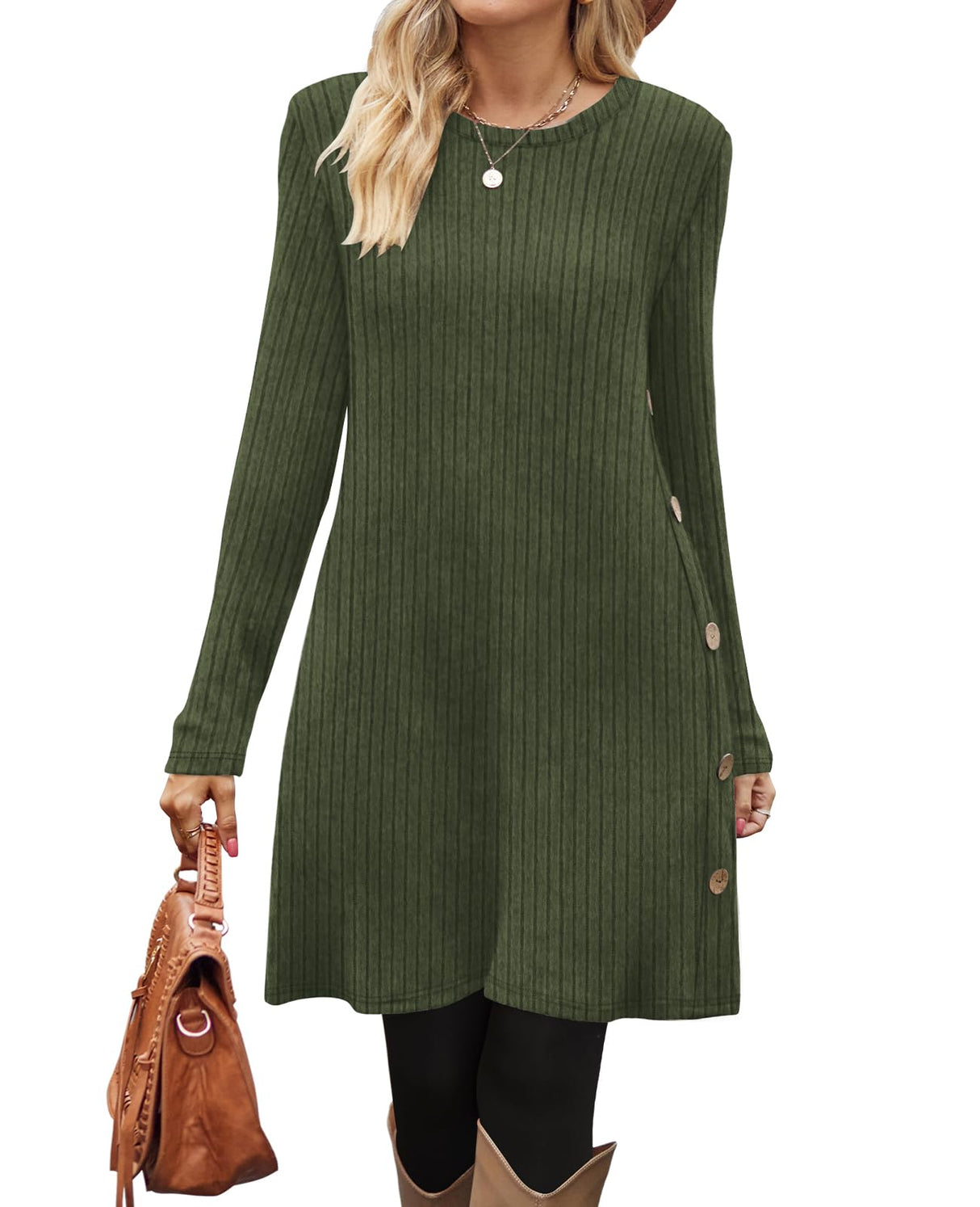 OFEEFAN Long Sleeve Sweater Dress for Women Holiday Dresses for Women Christmas Green XL