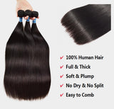 10A Straight Bundles Human Hair 20 22 24 Inch Straight Hair 3 Bundles Unprocessed Brazilian Virgin Hair Bundles Human Hair Extension Double Weft Natural Black