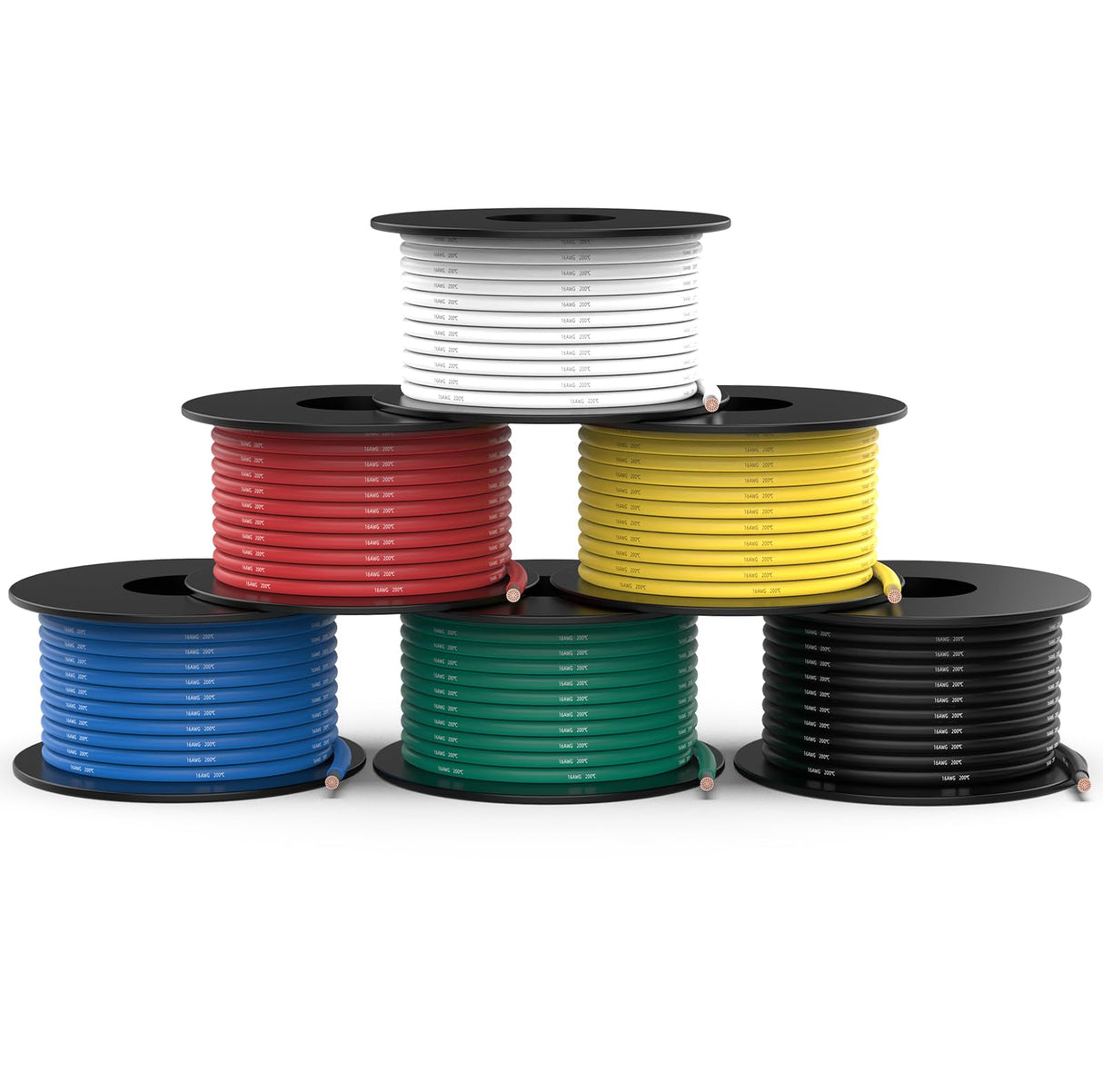 NAOEVO 16 Gauge Wire 60ft, 16 AWG Wire 6 Colors 10ft Each Spool, Flexible Silicone Tinned Copper Electrical Cable, Wiring kit for Breadboard/Automotive/DIY/Battery, 200℃