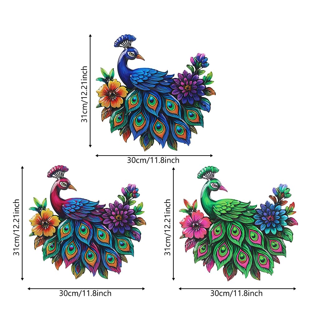 dreamskip 3 Piece Metal Peacock Wall Decor, Iron Tropical Peacocks Wall Art, Outdoor Metal Birds Garden Wall Decors Sculptures for Patio Fence Living Room Housewarming Gifts