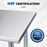 Profeeshaw Stainless Steel Prep Table 60x24 Inch NSF Commercial Work Table with Undershelf Heavy Duty Table for Kitchen Restaurant Home Hotel