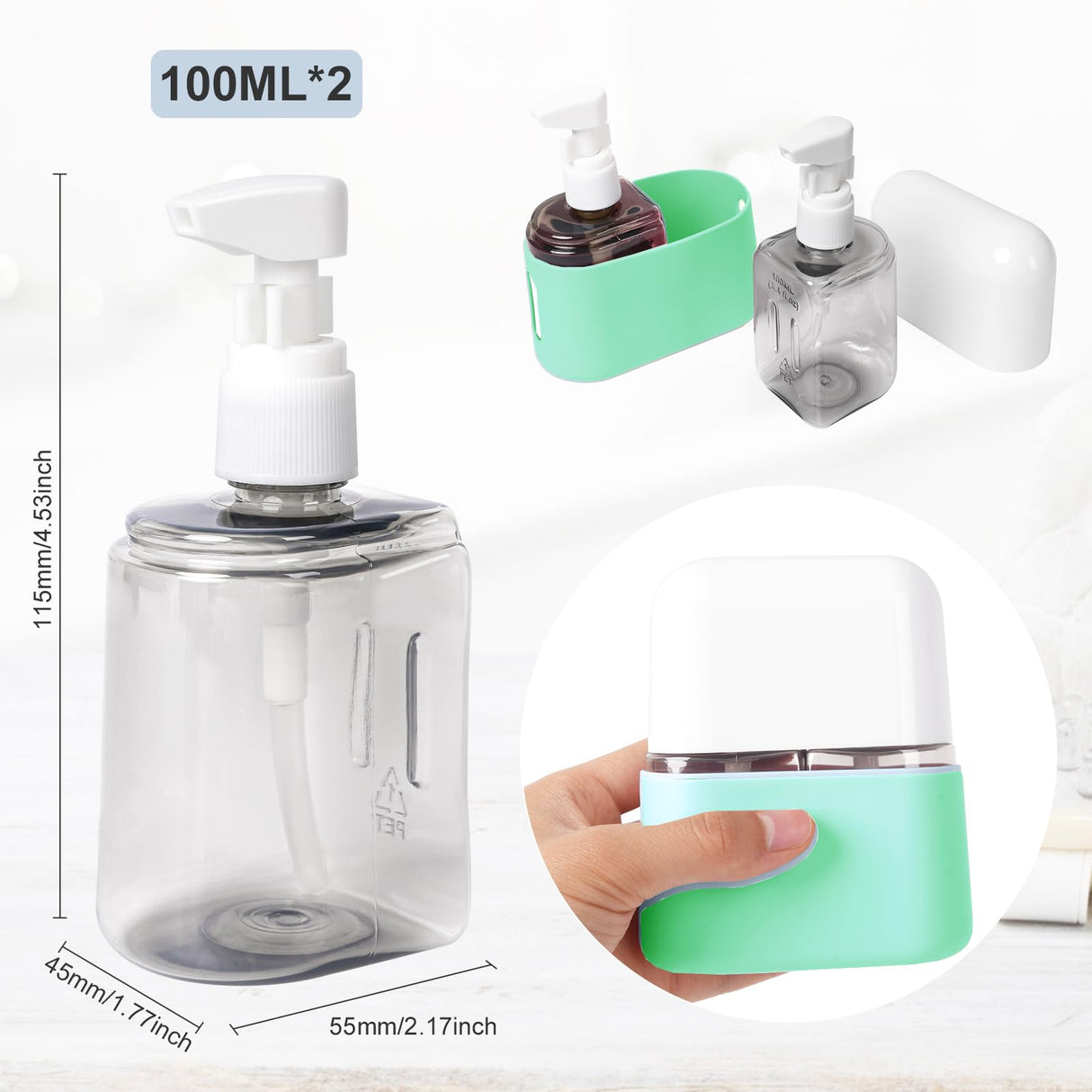 Yamadura Travel Bottles for Toiletries, TSA Approved, 2 Pack Refillable Pump Bottles, Green