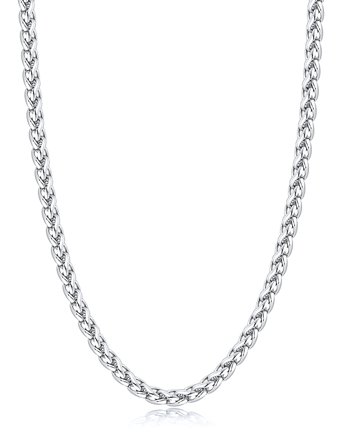 Jewlpire Silver Chain for Men, 4mm Wheat Chain Necklace Stainless Steel Necklaces Chains for Men, Mens Necklaces 20 Inch