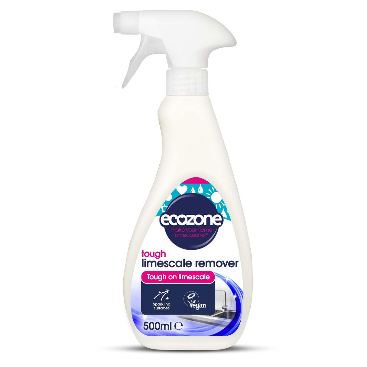 EcoZone Limescale Remover, Powers Through Soap Scum, Bathroom & Kitchen Cleaner De-scaler Spray, Long Lasting Shine & Protection, Natural Ingredients, Vegan Friendly (500ml)