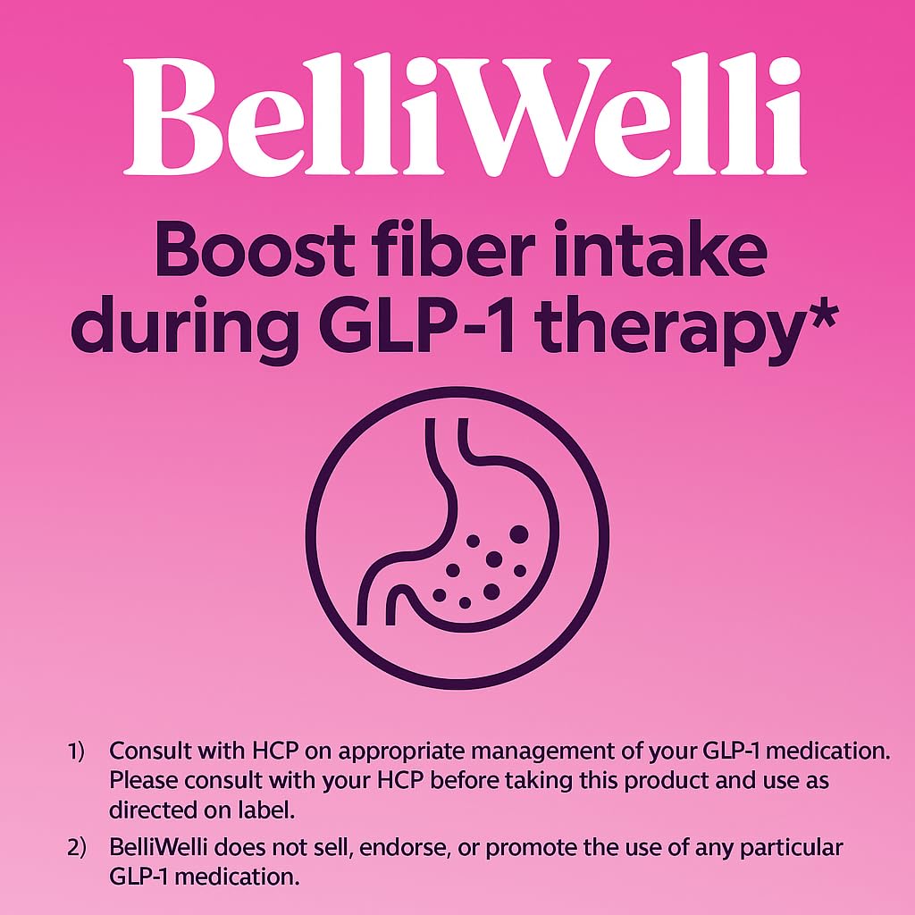 Belli Welli Fiber Supplement for Women & Men – Premium Daily Fiber Powder from Organic Acacia with Added Collagen, Electrolytes & Probiotics – No Bloat, Constipation & Gut Health Support (Wild Berry)