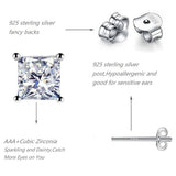 5 Pairs 925 Sterling Silver Square Stud Earrings for Women Men 3 4 5 6 7mm