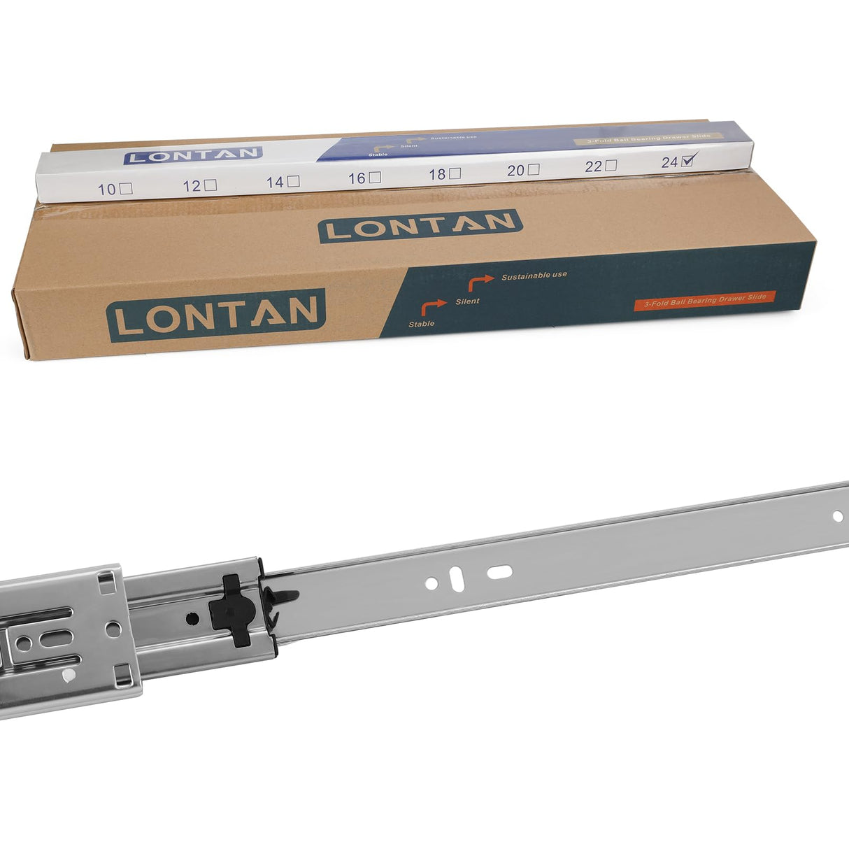 LONTAN 10 Pairs Soft Close Drawer Slides 24 Inch Side Mount Heavy Duty Cabinet Drawer Glides - Ball Bearing Full Extension Kitchen Cabinet Rails 100 LB Capacity