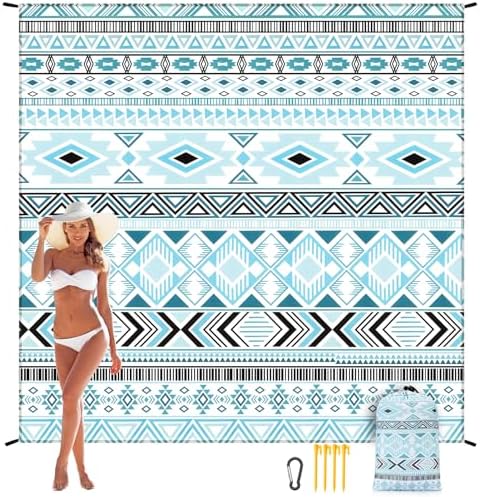 Beach Blanket Waterproof Sandproof Beach Mat 79" X 83" /10'x9'for 2-8 Adults Quick Drying Outdoor Picnic Mat Beach Accessories for Travel, Camping, Hiking