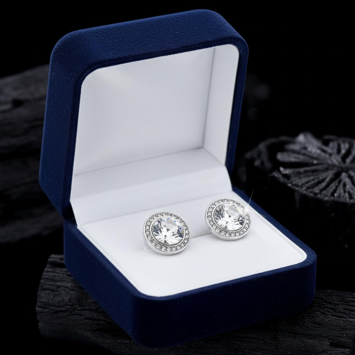 Bonuci 12 Pairs 15 mm Dance Competition Earrings Rhinestone Studs Round Earring Bulk Silver Jewelry Women Performance Wedding(Ear Stud)