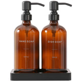 Prus Waso Amber Soap Dispenser Set, Soap Dispenser for Kitchen Sink with Black Stainless Steel Pump, Perfect for Kitchen Accessories Decor. (Amber)