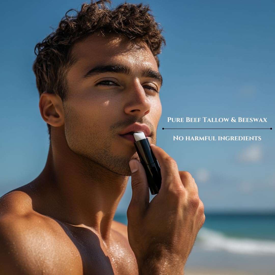 Beef Tallow Lip Balm 100% Grass Fed & Organic, Animal Based Skincare, Carnivore Beauty, Natural Hydrating (4 Pack), Black