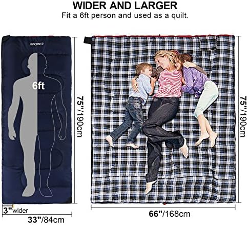 REDCAMP Cotton Flannel Sleeping Bag for Camping Backpacking, Adults Cold Weather Envelope Sleeping Bags with 2/3/4lbs Filling