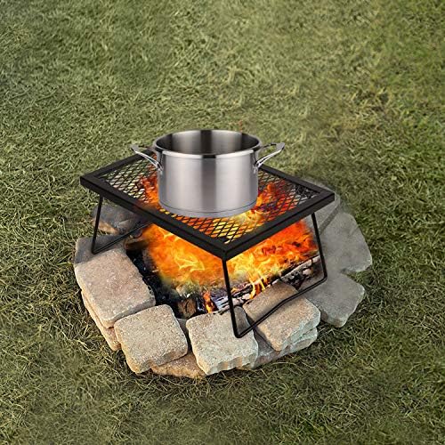 Folding Campfire Grill Grate, Portable Heavy Duty Steel Over Fire Camp Grill for Outdoor Camping Cooking Fire Pit, Black