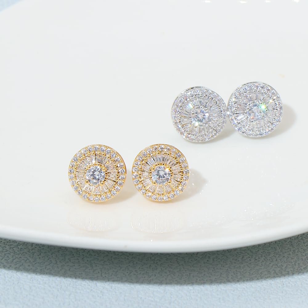 LuReen Earring Studs for Men Women Cubic Zirconia Earrings Set (2 Pairs)