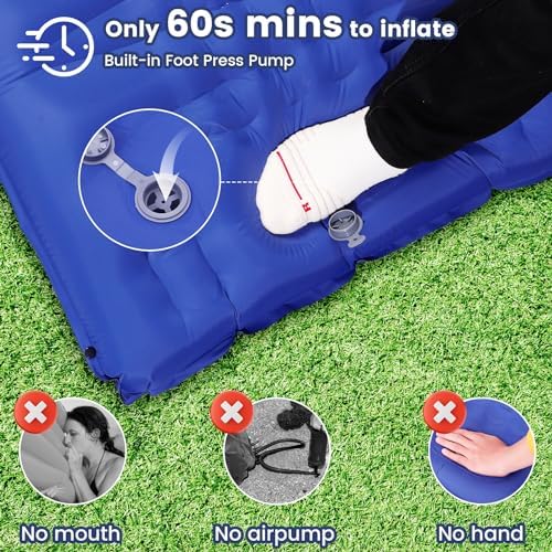 KASIMO Camping Sleeping Pad Ultra Thick 6 Inch Sleeping Mat with Pillow & Built-in Foot Pump - Ultralight Inflatable Pad for Backpacking, Hiking, Tents, Camping, Travel, Floor