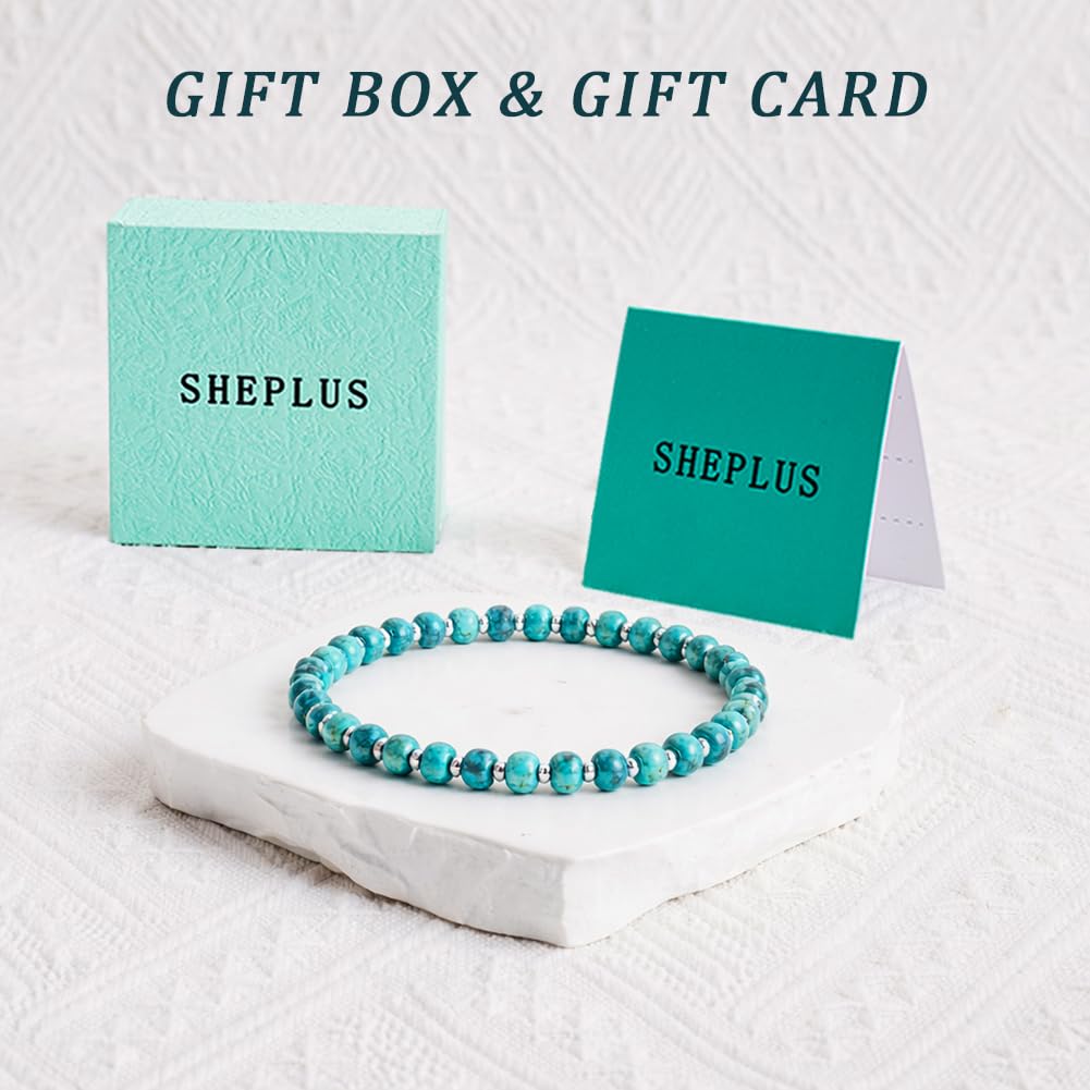 Sheplus 925 Sterling Silver Genuine Turquoise Rosary Beaded Bracelet,Minimalist Real Southwestern Stretch Summer Jewelry for Women Ladies Wife Wife Girlfriend Sister