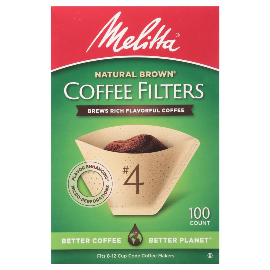 Melitta #4 Unbleached Coffee Filters, Natural Brown Cone Filters, 3-Pack