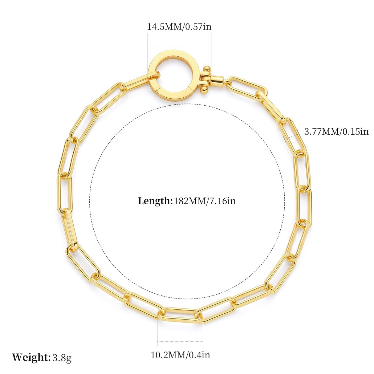 FRUMOS 18K Gold Plated Paperclip Chain Bracelet with Front Spring Ring Clasp, Minimalist Stackable Waterproof Everyday Jewelry for Women
