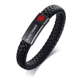 MEALGUET BLOOD THINNER Braided Genuine Leather Medical ID Wristband Mens Medical Alert Leather Bracelet with Stainless Steel Clasp