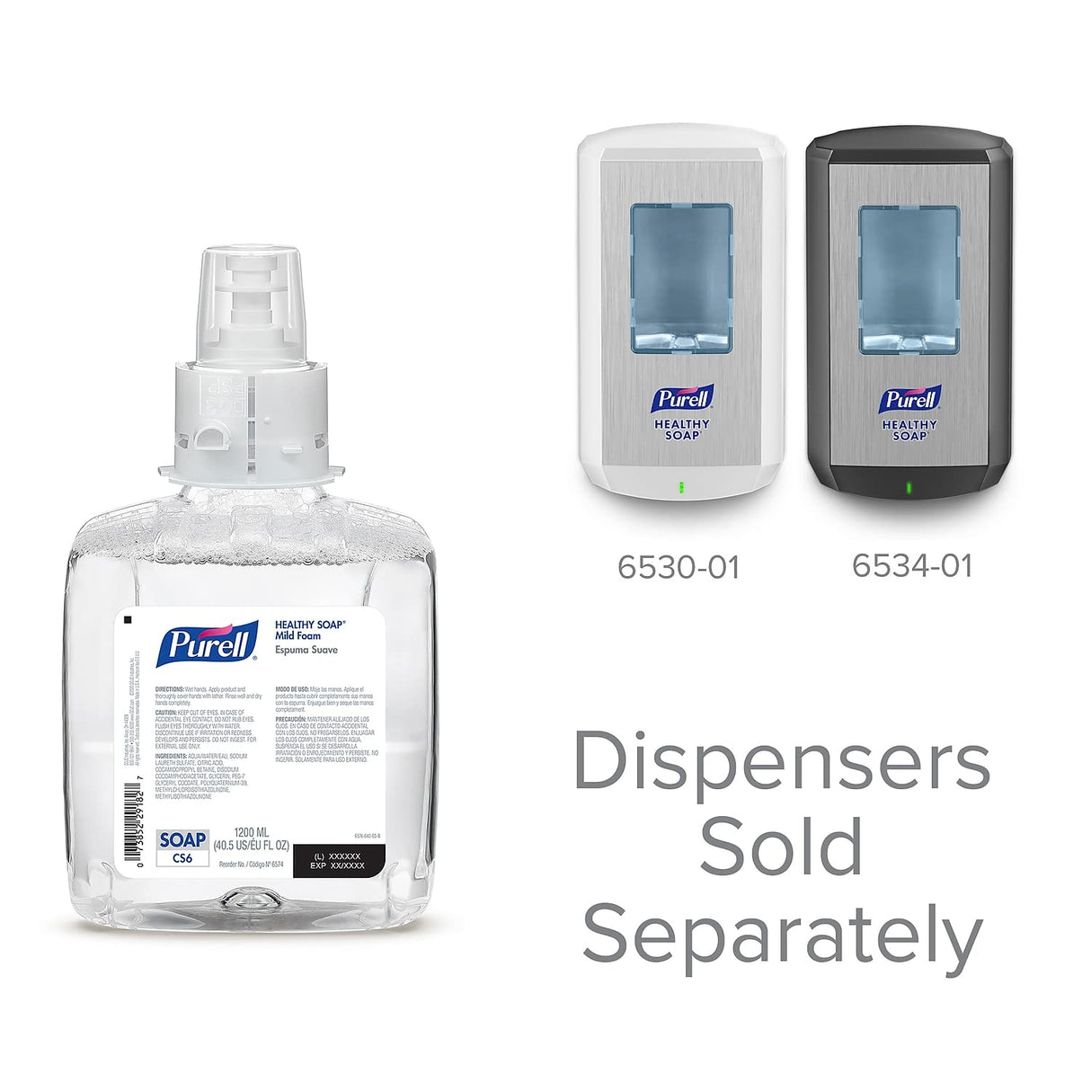 PURELL Brand HEALTHY SOAP Mild Foam, 1200 mL refill for PURELL CS6 Automatic Hand Soap Dispenser 2 count (Pack of 1) - 6574-02 - Manufactured by GOJO, Inc