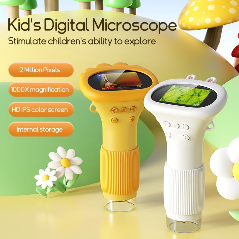 Portable Digital Microscope for Kids, Pocket Handheld Microscope Camera with 2'' Inch Screen, Educational Science Christmas Birthday Gifts for Age 3 4 5 6 7 8 9 10 11 12 Girls Boys - Orange
