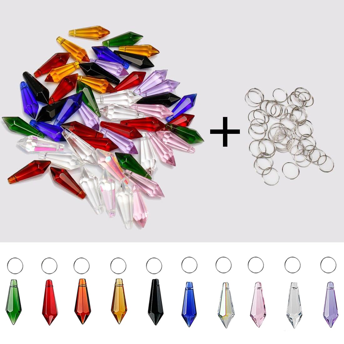 50 Pcs 38mm Multi-Color Crystal Icicle Prisms Chandelier Hanging Lamp Decor